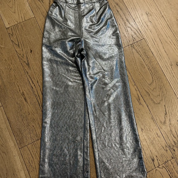 Anthropologie Hutch Small Silver Metallic Pants Straight - Picture 2 of 4